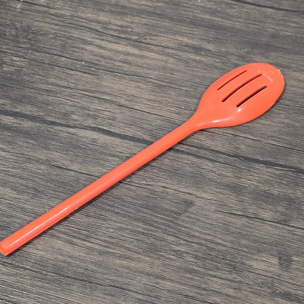 Orange Melamine Slotted‎ Spoon Long Handle Plastic Kitchen Straining Utensil